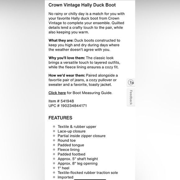 NWT Crown Vintage Hally Duck Boots Size 7 - Picture 7 of 7